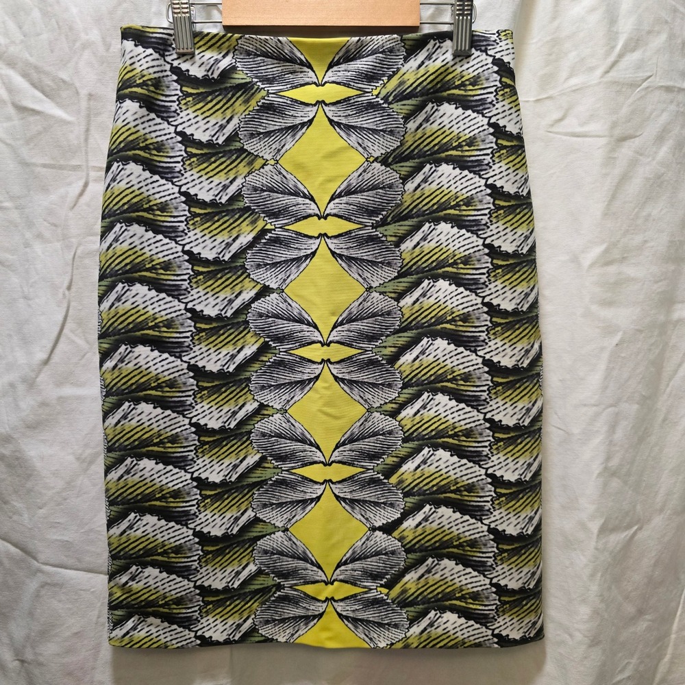Nicole Miller Artelier Pencil Skirt Fitted Geometric Print Career Size 4 Yellow